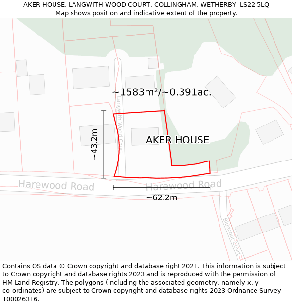 AKER HOUSE, LANGWITH WOOD COURT, COLLINGHAM, WETHERBY, LS22 5LQ: Plot and title map