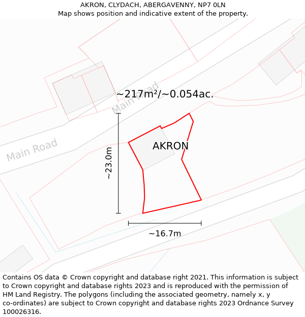 AKRON, CLYDACH, ABERGAVENNY, NP7 0LN: Plot and title map