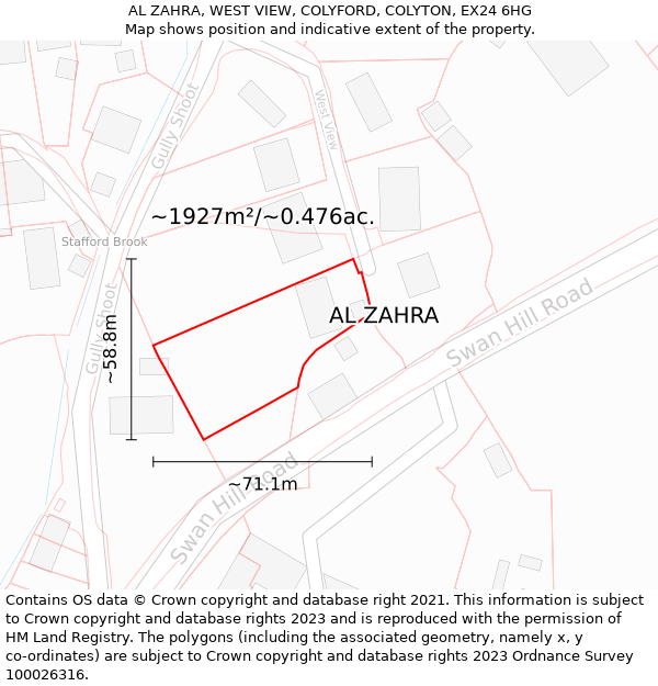 AL ZAHRA, WEST VIEW, COLYFORD, COLYTON, EX24 6HG: Plot and title map