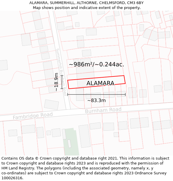 ALAMARA, SUMMERHILL, ALTHORNE, CHELMSFORD, CM3 6BY: Plot and title map