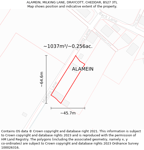 ALAMEIN, MILKING LANE, DRAYCOTT, CHEDDAR, BS27 3TL: Plot and title map
