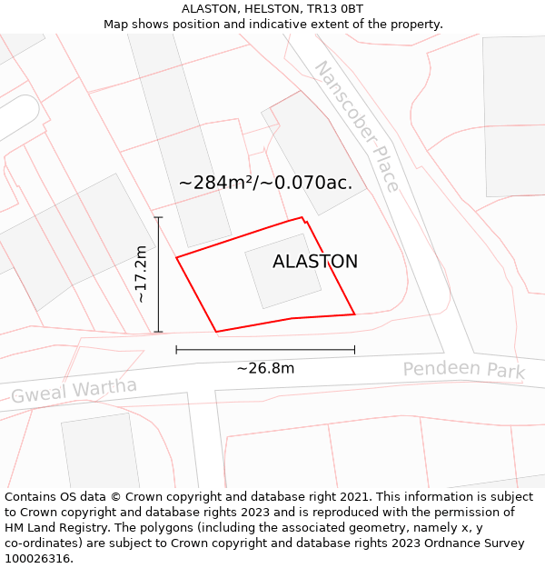 ALASTON, HELSTON, TR13 0BT: Plot and title map