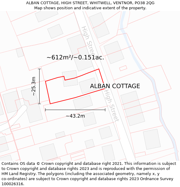 ALBAN COTTAGE, HIGH STREET, WHITWELL, VENTNOR, PO38 2QG: Plot and title map