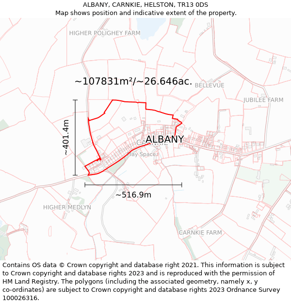 ALBANY, CARNKIE, HELSTON, TR13 0DS: Plot and title map