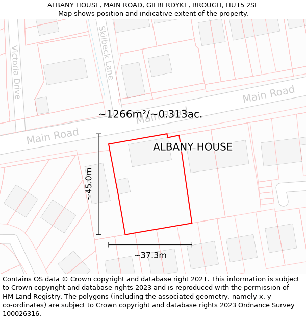 ALBANY HOUSE, MAIN ROAD, GILBERDYKE, BROUGH, HU15 2SL: Plot and title map