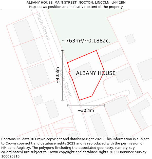 ALBANY HOUSE, MAIN STREET, NOCTON, LINCOLN, LN4 2BH: Plot and title map