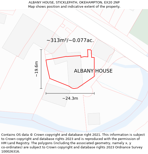 ALBANY HOUSE, STICKLEPATH, OKEHAMPTON, EX20 2NP: Plot and title map
