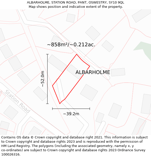 ALBARHOLME, STATION ROAD, PANT, OSWESTRY, SY10 9QL: Plot and title map