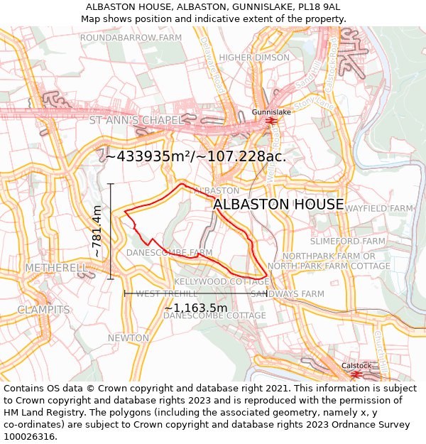 ALBASTON HOUSE, ALBASTON, GUNNISLAKE, PL18 9AL: Plot and title map