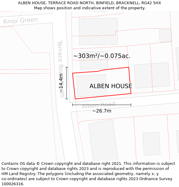 ALBEN HOUSE, TERRACE ROAD NORTH, BINFIELD, BRACKNELL, RG42 5HX: Plot and title map