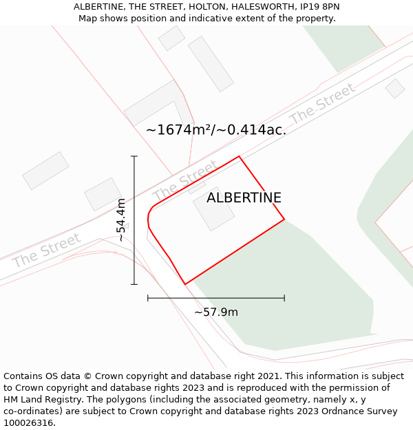 ALBERTINE, THE STREET, HOLTON, HALESWORTH, IP19 8PN: Plot and title map