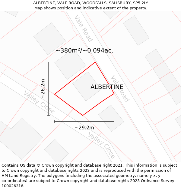 ALBERTINE, VALE ROAD, WOODFALLS, SALISBURY, SP5 2LY: Plot and title map