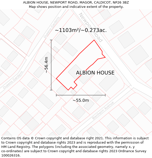 ALBION HOUSE, NEWPORT ROAD, MAGOR, CALDICOT, NP26 3BZ: Plot and title map