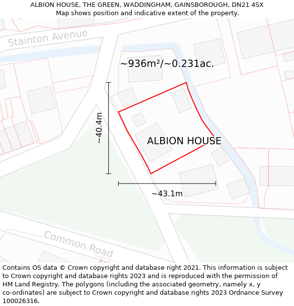 ALBION HOUSE, THE GREEN, WADDINGHAM, GAINSBOROUGH, DN21 4SX: Plot and title map