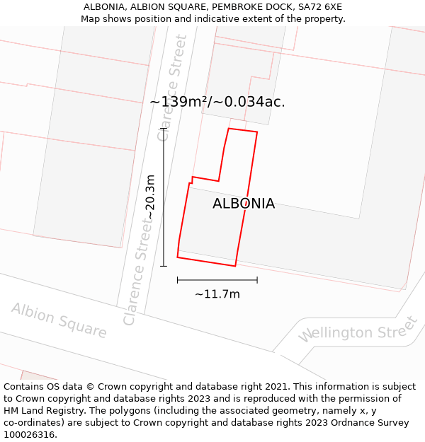 ALBONIA, ALBION SQUARE, PEMBROKE DOCK, SA72 6XE: Plot and title map