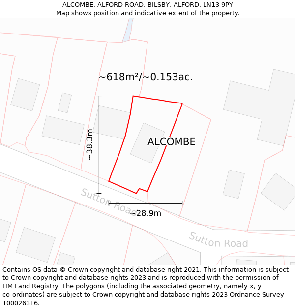 ALCOMBE, ALFORD ROAD, BILSBY, ALFORD, LN13 9PY: Plot and title map