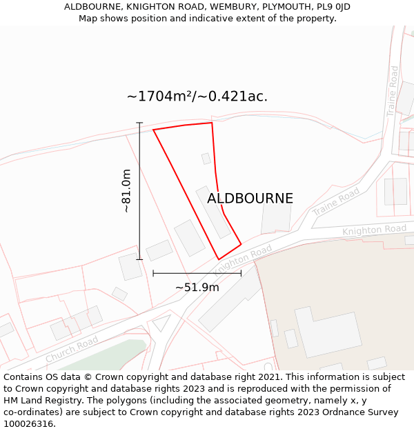 ALDBOURNE, KNIGHTON ROAD, WEMBURY, PLYMOUTH, PL9 0JD: Plot and title map