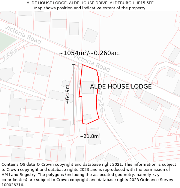 ALDE HOUSE LODGE, ALDE HOUSE DRIVE, ALDEBURGH, IP15 5EE: Plot and title map