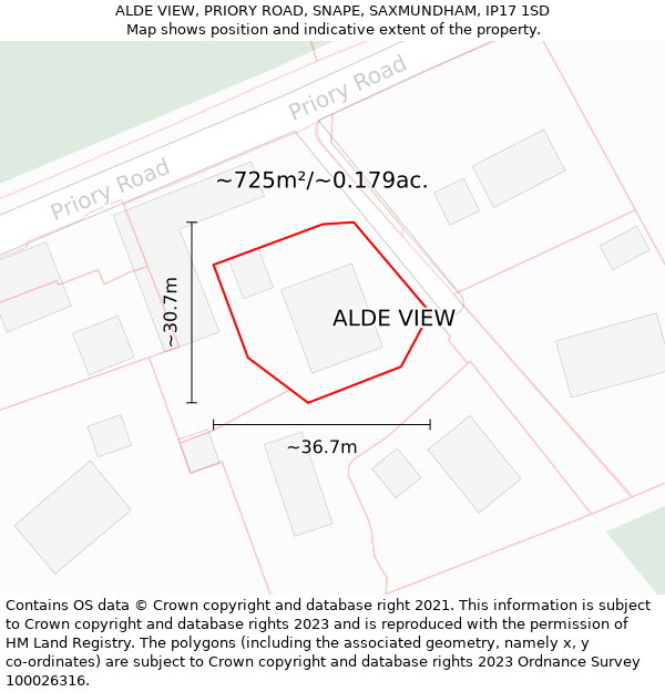 ALDE VIEW, PRIORY ROAD, SNAPE, SAXMUNDHAM, IP17 1SD: Plot and title map