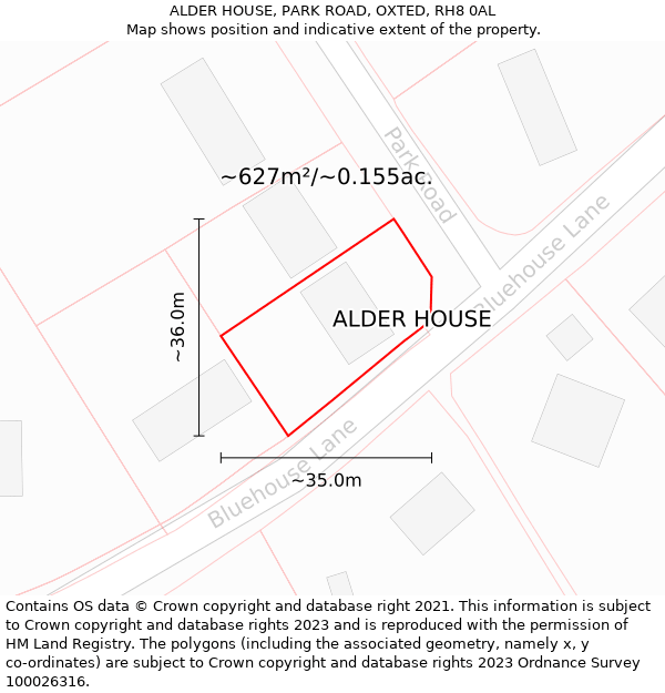 ALDER HOUSE, PARK ROAD, OXTED, RH8 0AL: Plot and title map