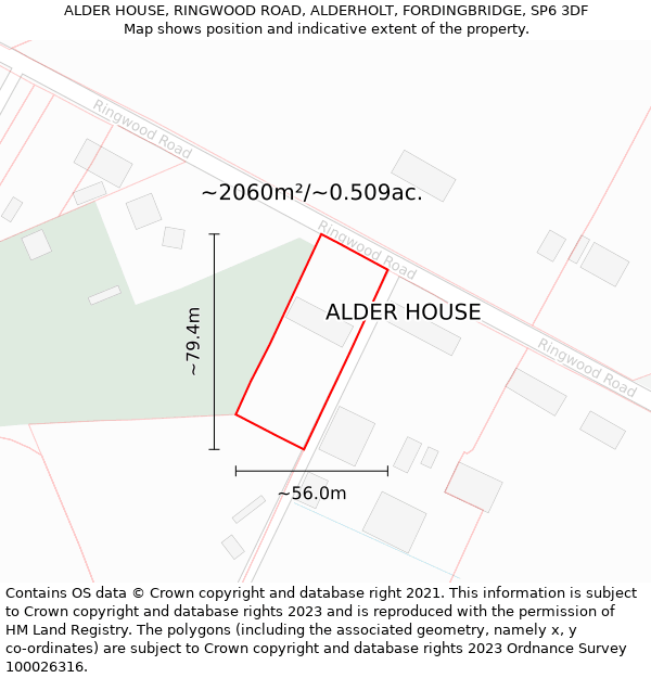 ALDER HOUSE, RINGWOOD ROAD, ALDERHOLT, FORDINGBRIDGE, SP6 3DF: Plot and title map