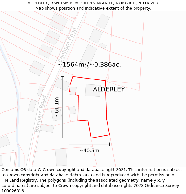 ALDERLEY, BANHAM ROAD, KENNINGHALL, NORWICH, NR16 2ED: Plot and title map