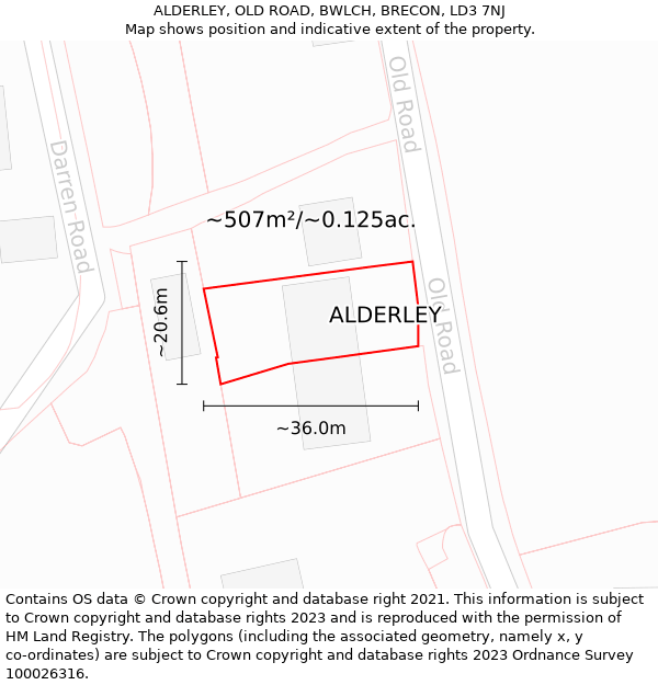 ALDERLEY, OLD ROAD, BWLCH, BRECON, LD3 7NJ: Plot and title map