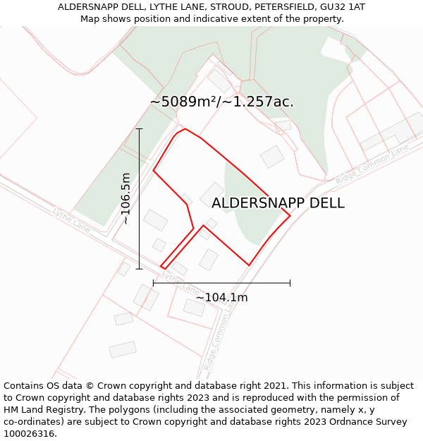 ALDERSNAPP DELL, LYTHE LANE, STROUD, PETERSFIELD, GU32 1AT: Plot and title map