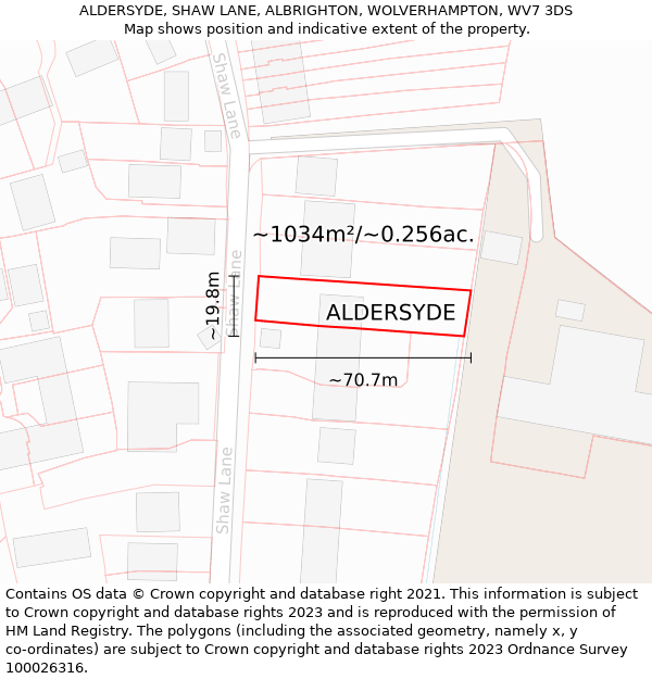 ALDERSYDE, SHAW LANE, ALBRIGHTON, WOLVERHAMPTON, WV7 3DS: Plot and title map