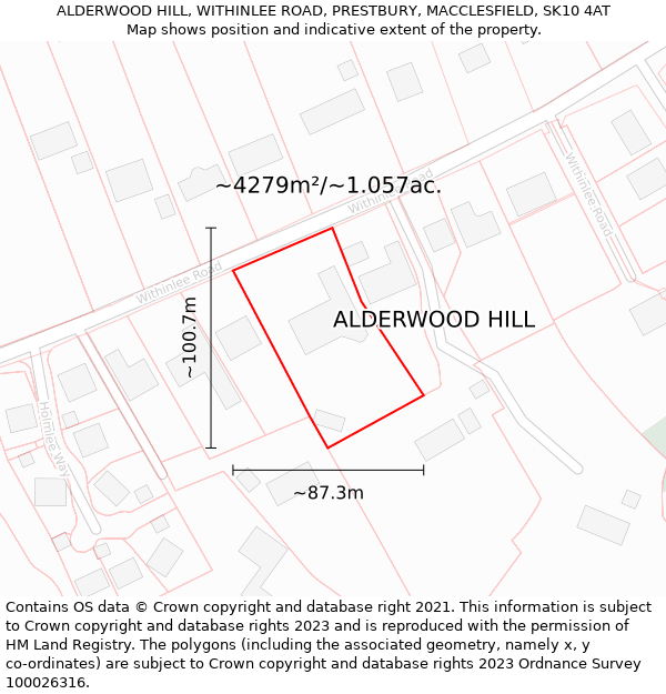 ALDERWOOD HILL, WITHINLEE ROAD, PRESTBURY, MACCLESFIELD, SK10 4AT: Plot and title map