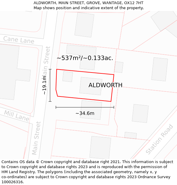 ALDWORTH, MAIN STREET, GROVE, WANTAGE, OX12 7HT: Plot and title map