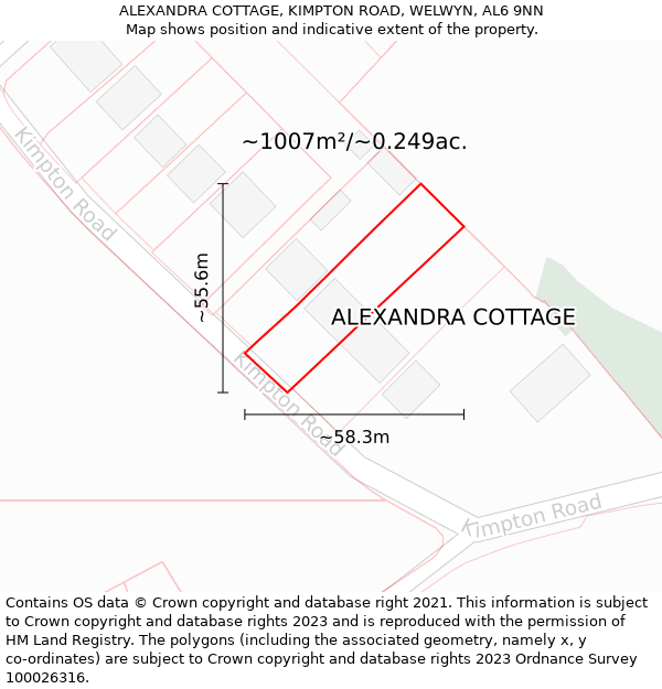 ALEXANDRA COTTAGE, KIMPTON ROAD, WELWYN, AL6 9NN: Plot and title map