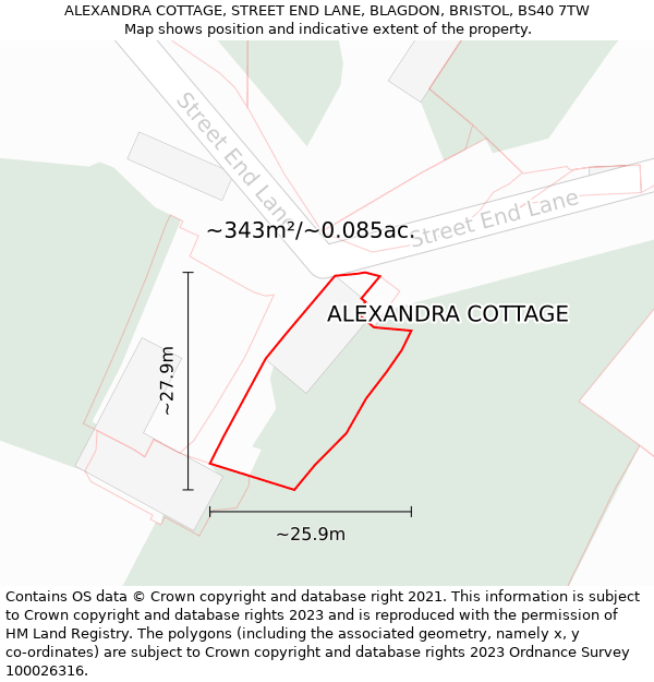 ALEXANDRA COTTAGE, STREET END LANE, BLAGDON, BRISTOL, BS40 7TW: Plot and title map