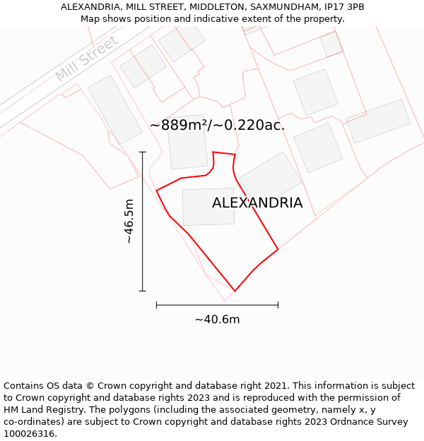 ALEXANDRIA, MILL STREET, MIDDLETON, SAXMUNDHAM, IP17 3PB: Plot and title map