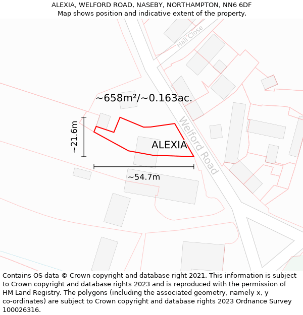 ALEXIA, WELFORD ROAD, NASEBY, NORTHAMPTON, NN6 6DF: Plot and title map