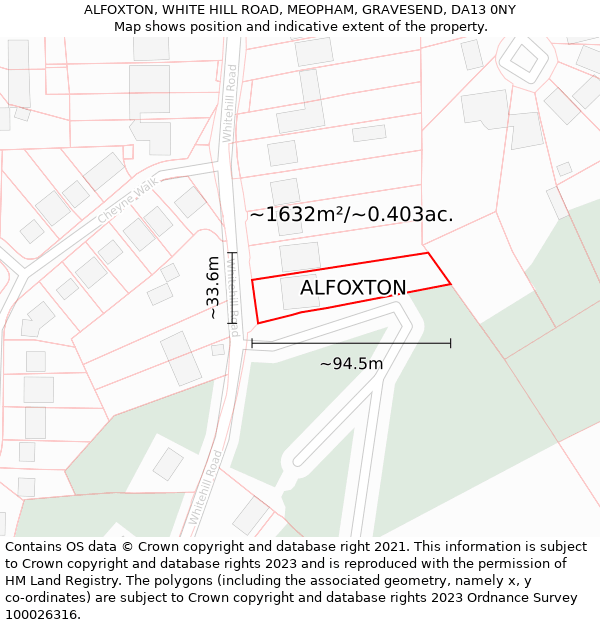 ALFOXTON, WHITE HILL ROAD, MEOPHAM, GRAVESEND, DA13 0NY: Plot and title map