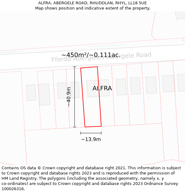 ALFRA, ABERGELE ROAD, RHUDDLAN, RHYL, LL18 5UE: Plot and title map