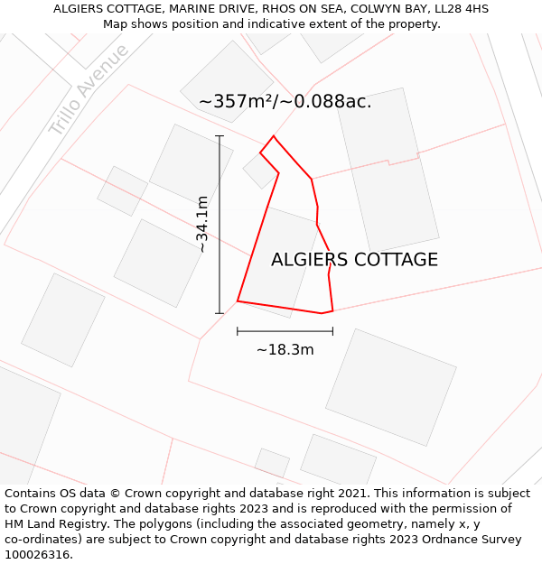 ALGIERS COTTAGE, MARINE DRIVE, RHOS ON SEA, COLWYN BAY, LL28 4HS: Plot and title map