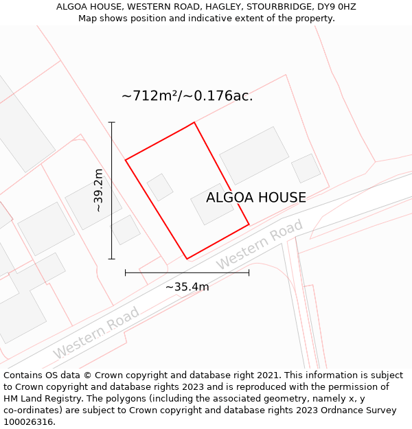 ALGOA HOUSE, WESTERN ROAD, HAGLEY, STOURBRIDGE, DY9 0HZ: Plot and title map