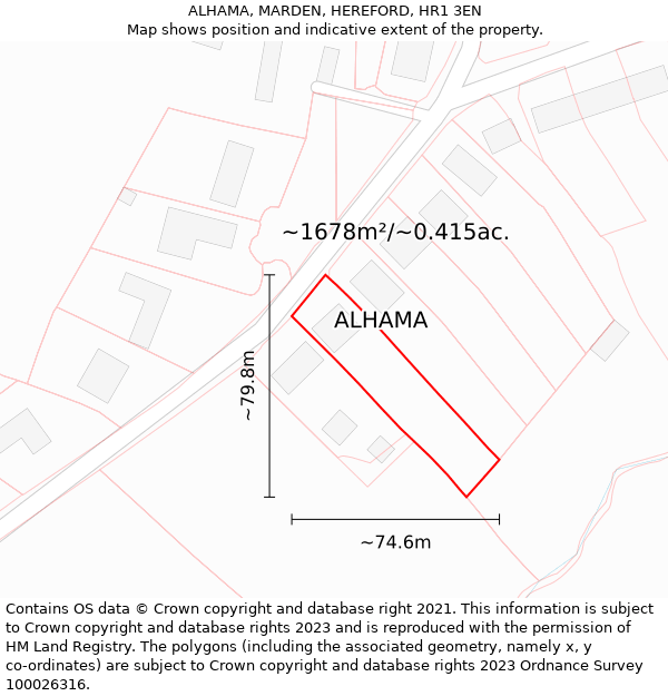 ALHAMA, MARDEN, HEREFORD, HR1 3EN: Plot and title map