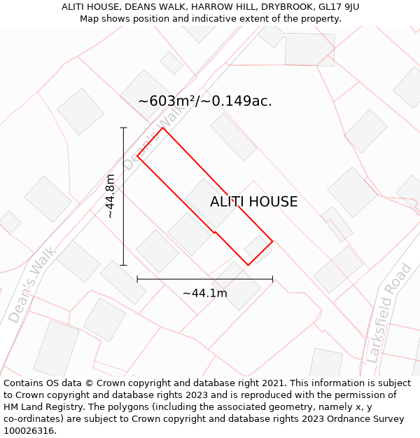 ALITI HOUSE, DEANS WALK, HARROW HILL, DRYBROOK, GL17 9JU: Plot and title map