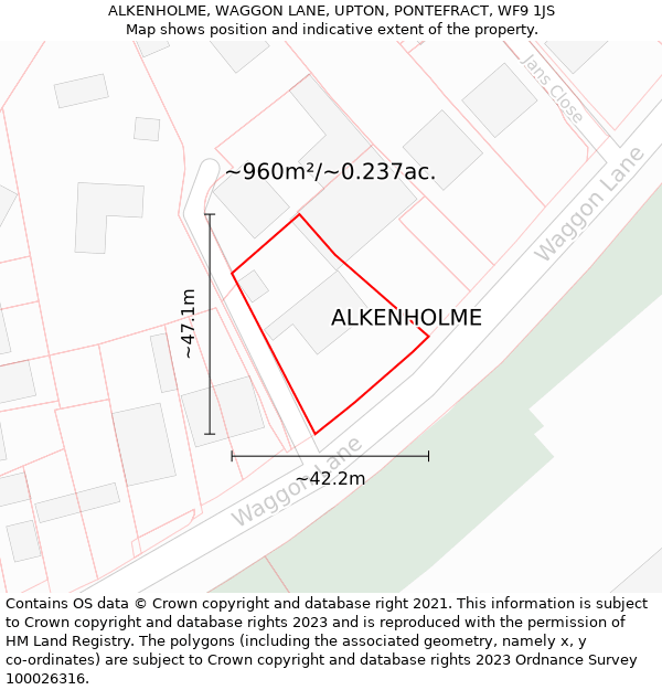 ALKENHOLME, WAGGON LANE, UPTON, PONTEFRACT, WF9 1JS: Plot and title map