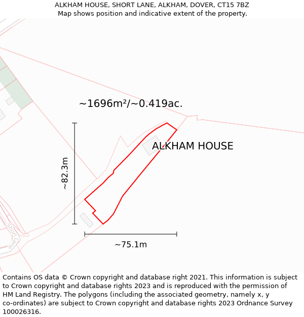 ALKHAM HOUSE, SHORT LANE, ALKHAM, DOVER, CT15 7BZ: Plot and title map