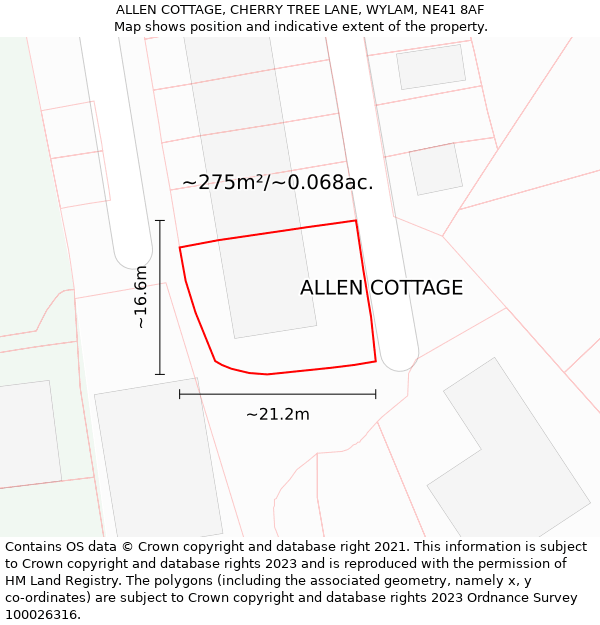 ALLEN COTTAGE, CHERRY TREE LANE, WYLAM, NE41 8AF: Plot and title map