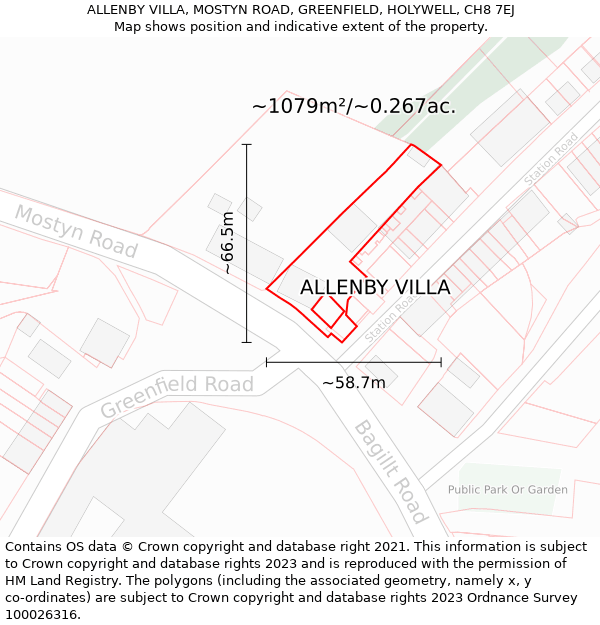 ALLENBY VILLA, MOSTYN ROAD, GREENFIELD, HOLYWELL, CH8 7EJ: Plot and title map