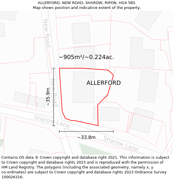 ALLERFORD, NEW ROAD, SHAROW, RIPON, HG4 5BS: Plot and title map
