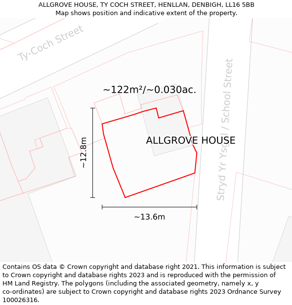 ALLGROVE HOUSE, TY COCH STREET, HENLLAN, DENBIGH, LL16 5BB: Plot and title map