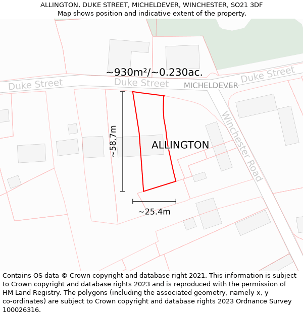 ALLINGTON, DUKE STREET, MICHELDEVER, WINCHESTER, SO21 3DF: Plot and title map