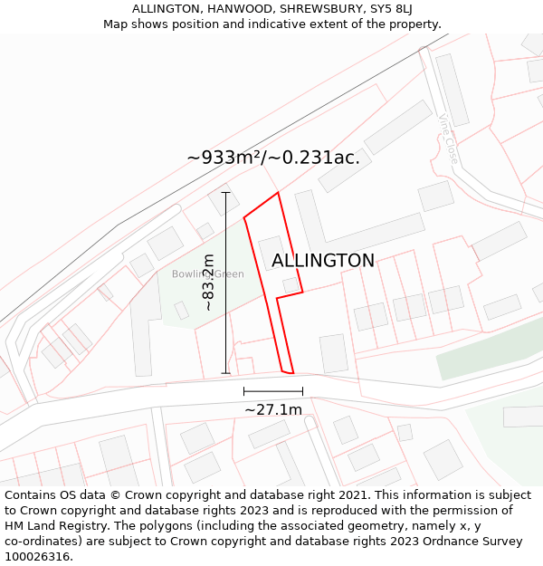 ALLINGTON, HANWOOD, SHREWSBURY, SY5 8LJ: Plot and title map