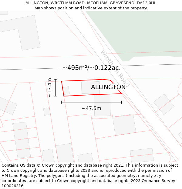 ALLINGTON, WROTHAM ROAD, MEOPHAM, GRAVESEND, DA13 0HL: Plot and title map